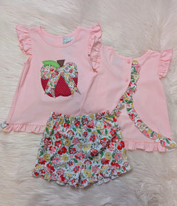 Apple Bow School Ruffle Short Set