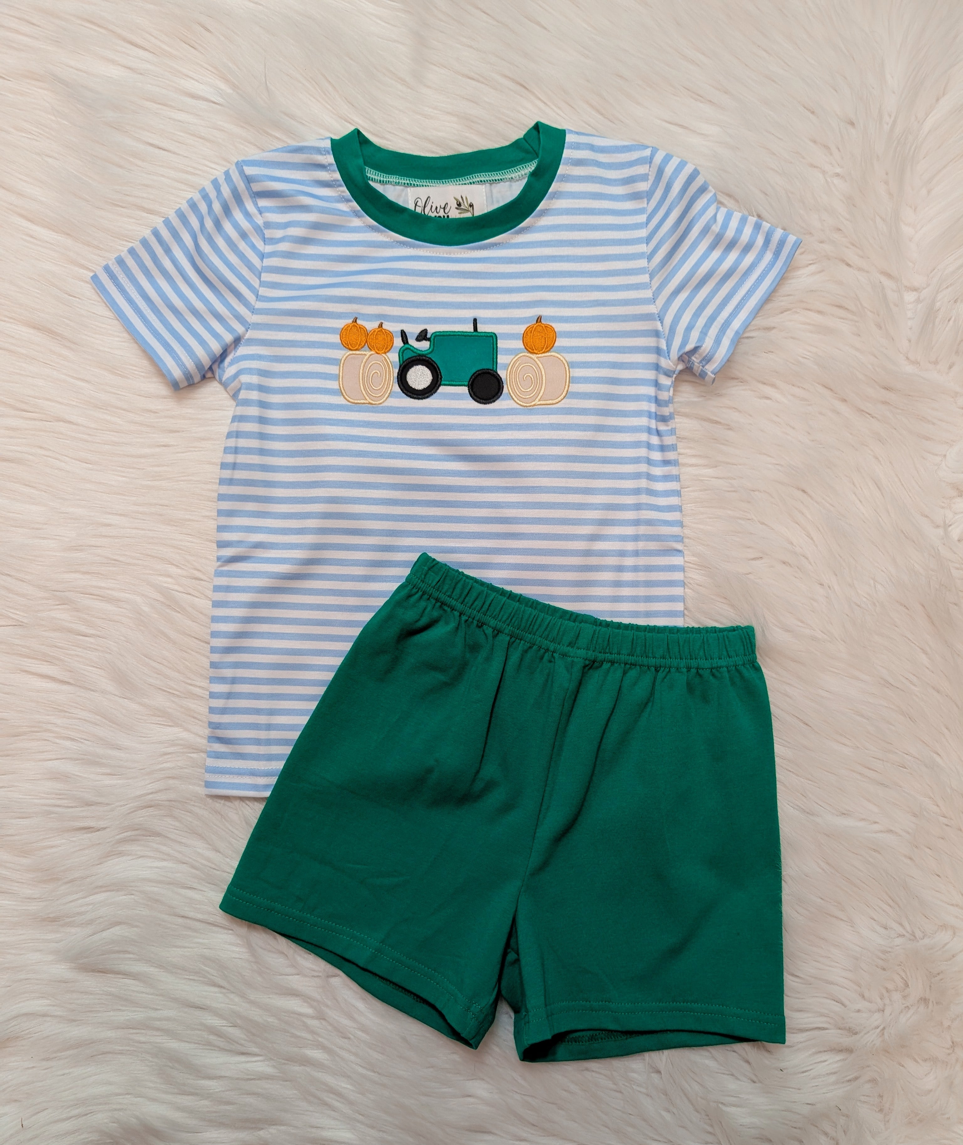 Tractor Pumpkin Boy Short Set