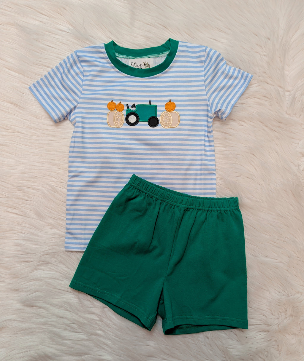 Tractor Pumpkin Boy Short Set