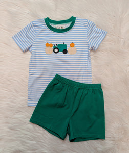 Tractor Pumpkin Boy Short Set