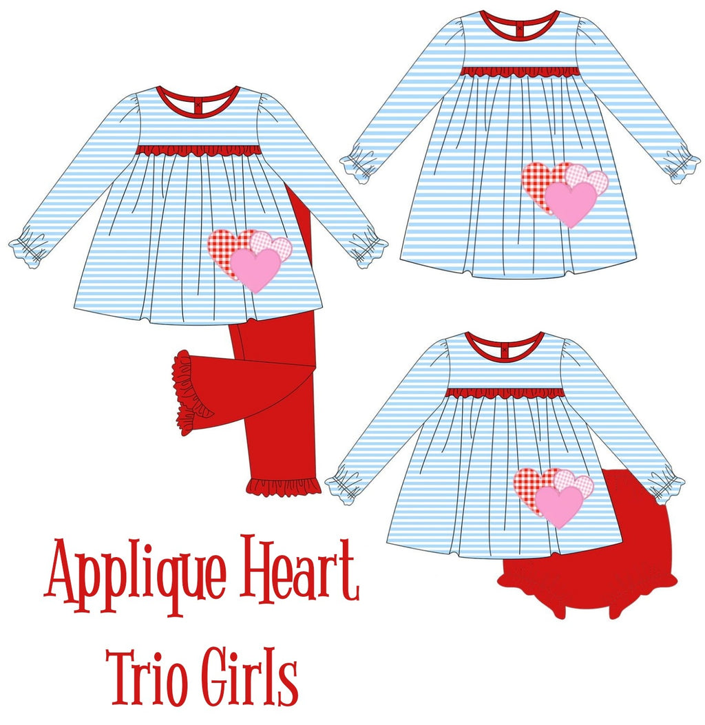 Applique Heart Trio Girls