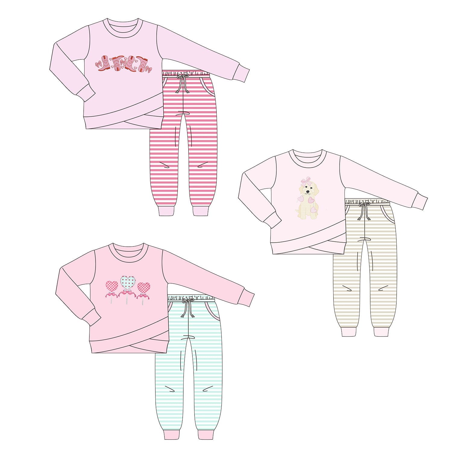 Girls Striped Jogger Sets