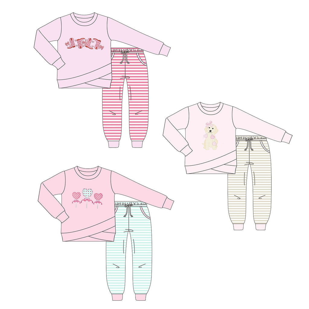 Girls Striped Jogger Sets