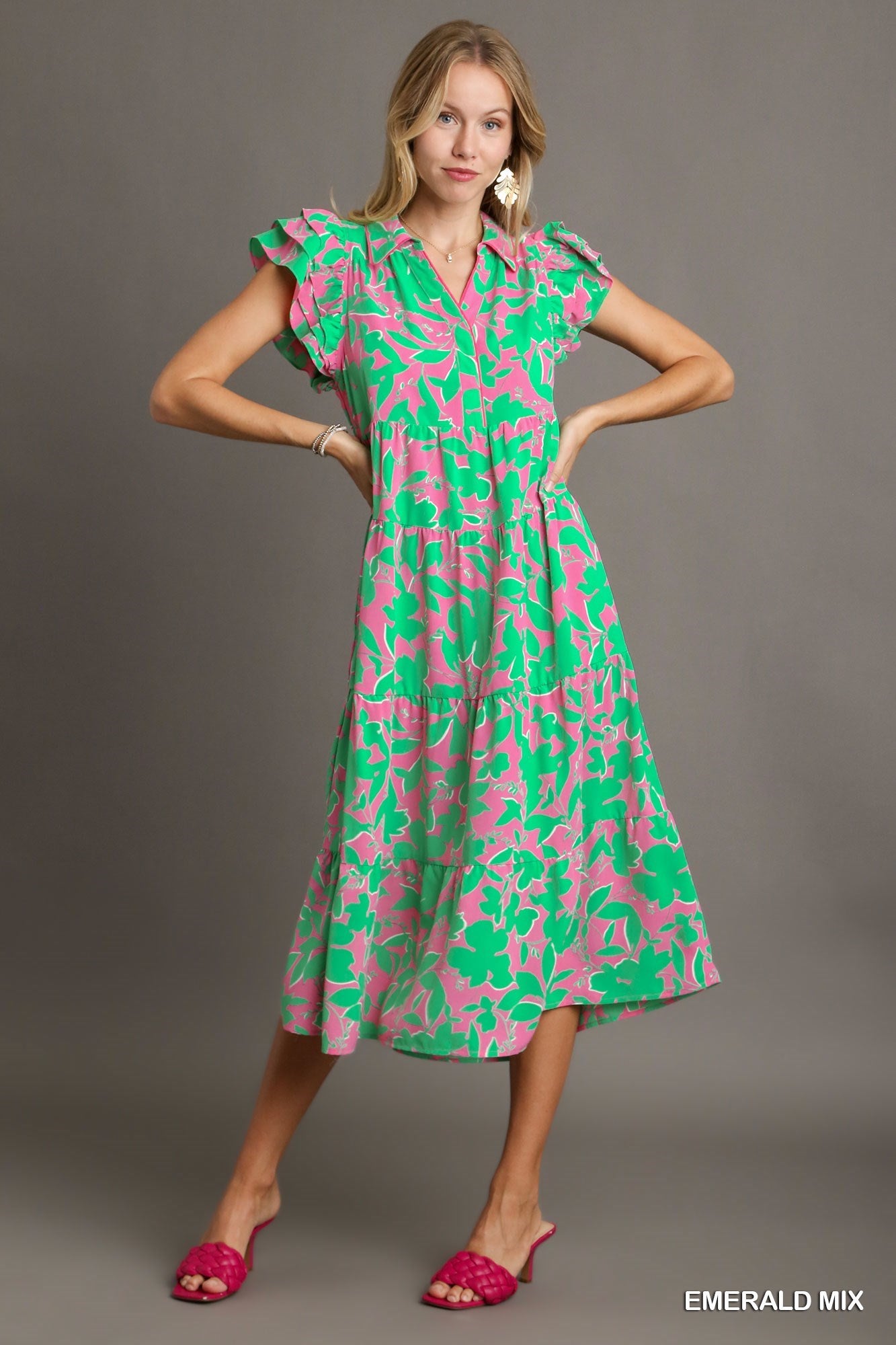 Pink & Emerald Floral Midi Dress Olive You Kids Clothing Pink & Emerald Floral Midi Dress Olive You Kids Clothing
