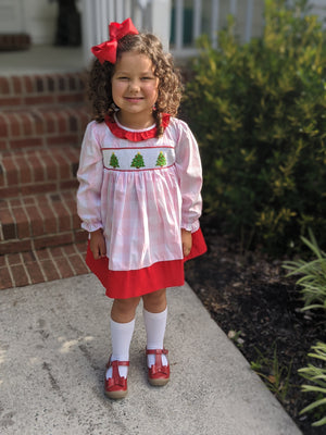 Vintage Length Smocked Christmas Tree Dress