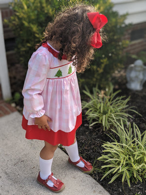 Vintage Length Smocked Christmas Tree Dress