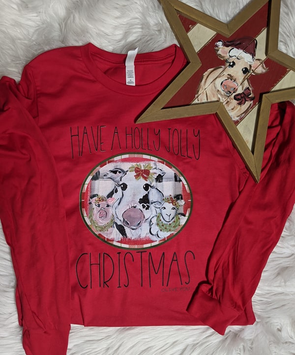 Farm Holly Jolly Christmas Long Sleeve Graphic Tee