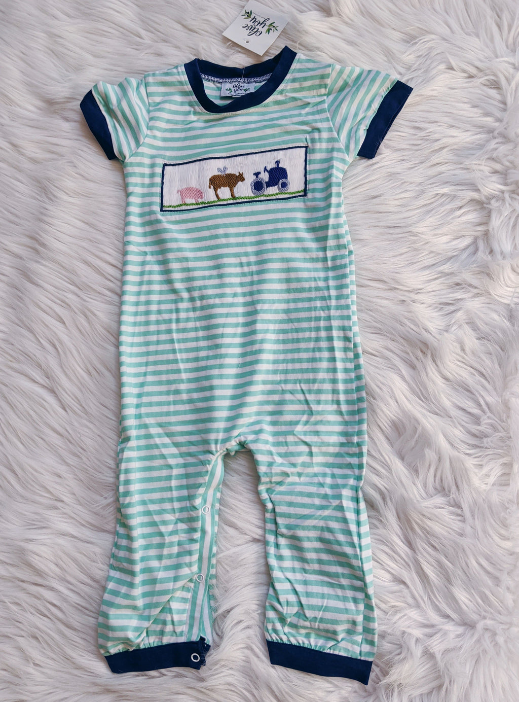 Tractor Farm Animal Smocked Romper