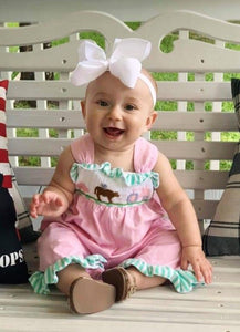 Tractor Farm Animal Smocked Girl Romper