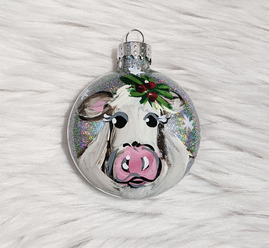 Holiday Cow Hand Painted Christmas Ornament