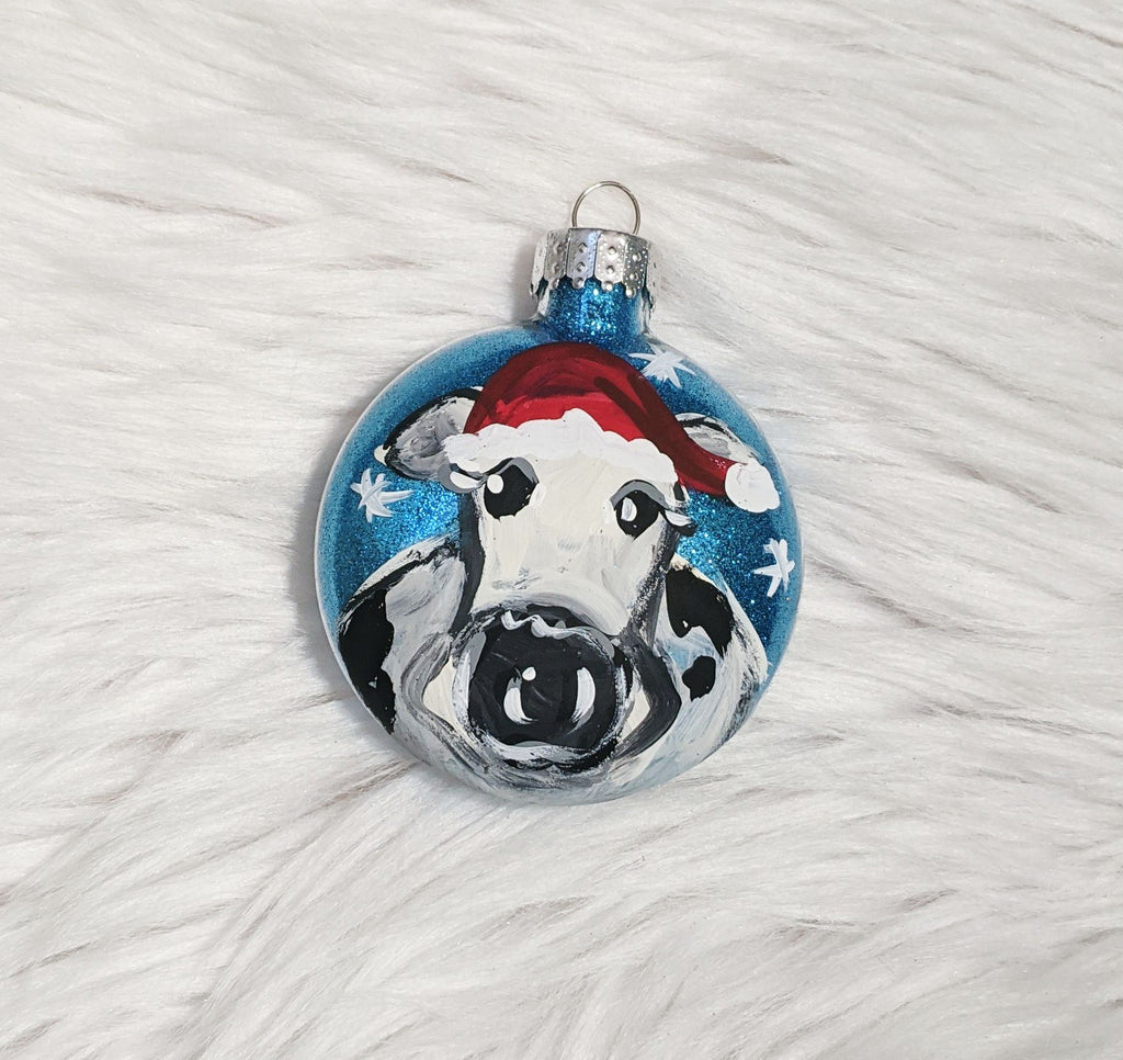 Santa Cow Hand Painted Christmas Ornament