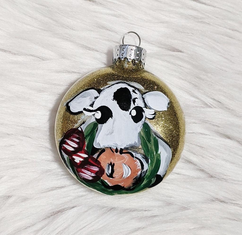 Christmas Wreath Cow Hand Painted Christmas Ornament