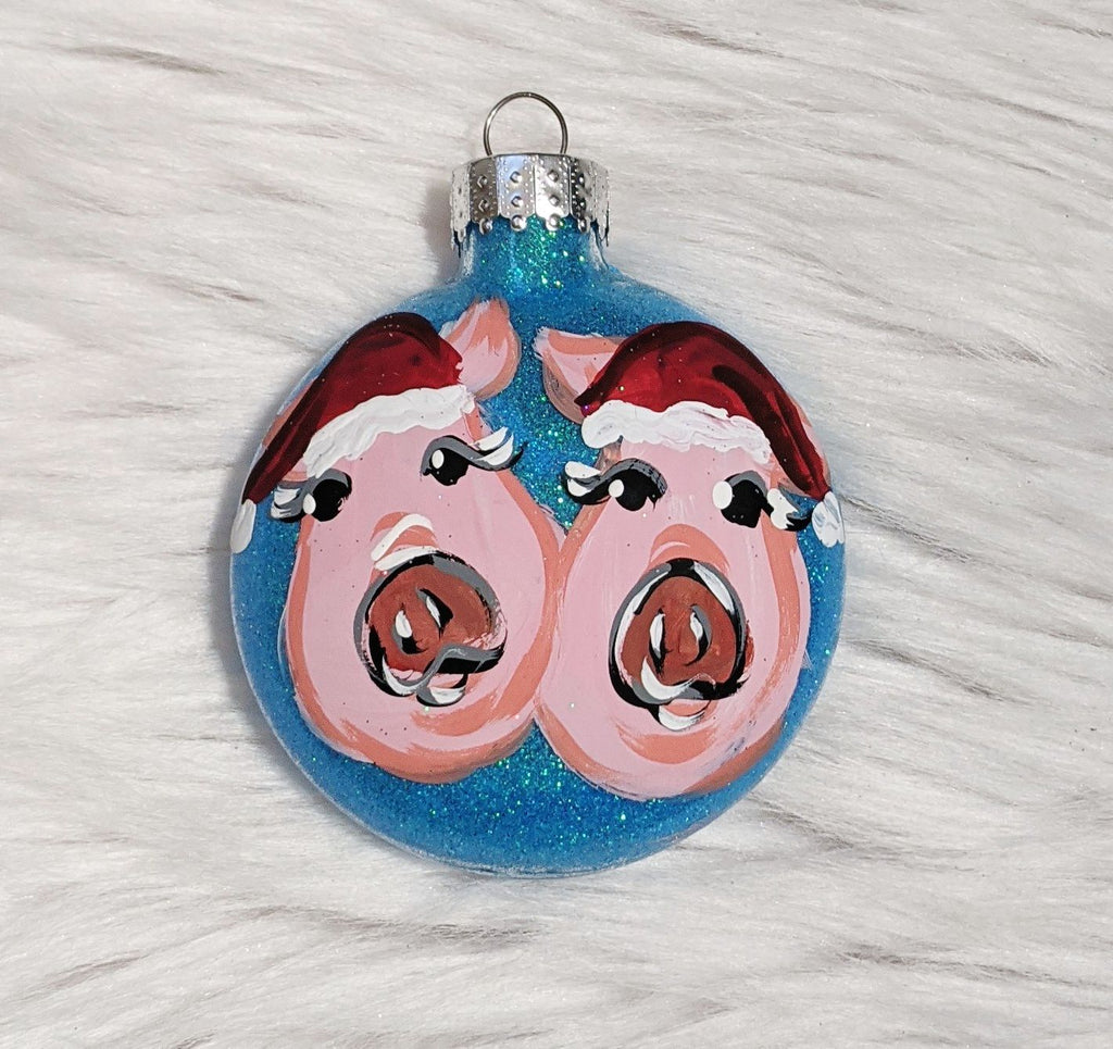 Santa Pigs Hand Painted Christmas Ornaments