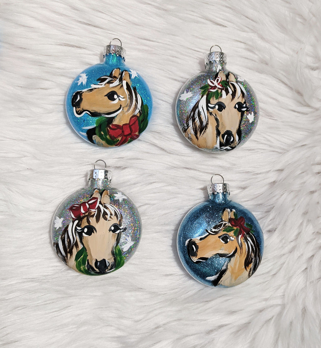 Holiday Horses Hand Painted Glass Christmas Ornament