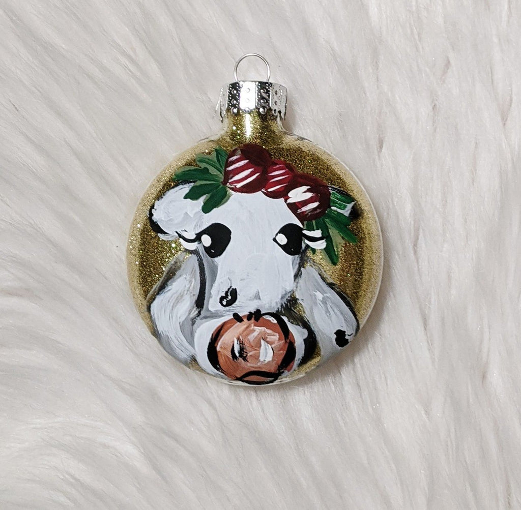 Jolly Cow Handpainted Christmas Ornament