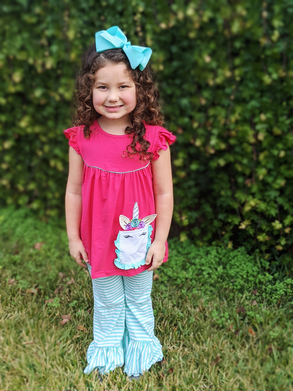 Unicorn Pocket Girls Ruffle Pant Set