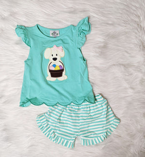 Easter Dog Girls Ruffle Shorts Set