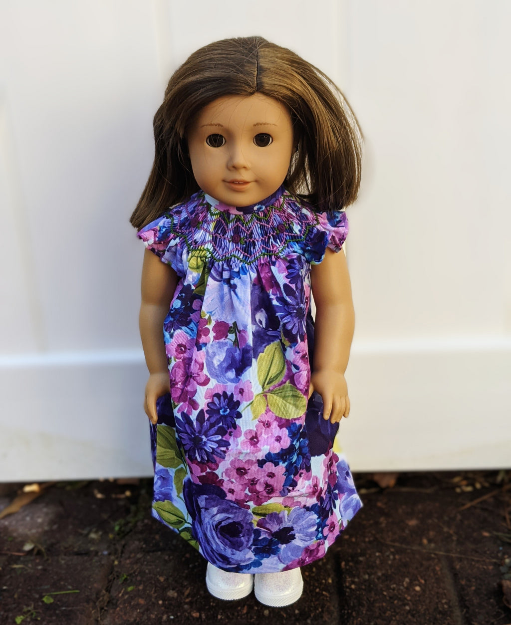 Purple Floral Smocked DOLL Dress