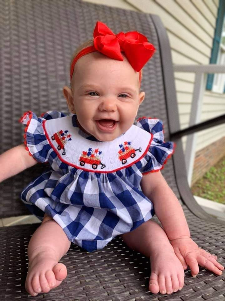 Patriotic Wagon Smocked Bubble