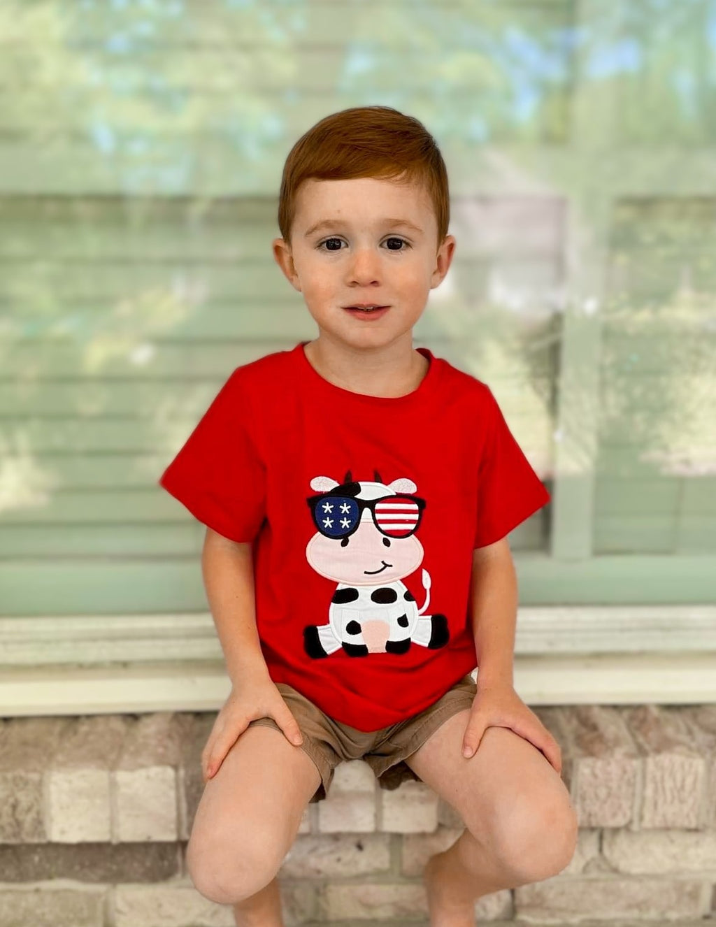 Cow American Flag Sunglasses Boy Shirt