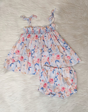 Roses & Stripes Smocked Bloomer Set