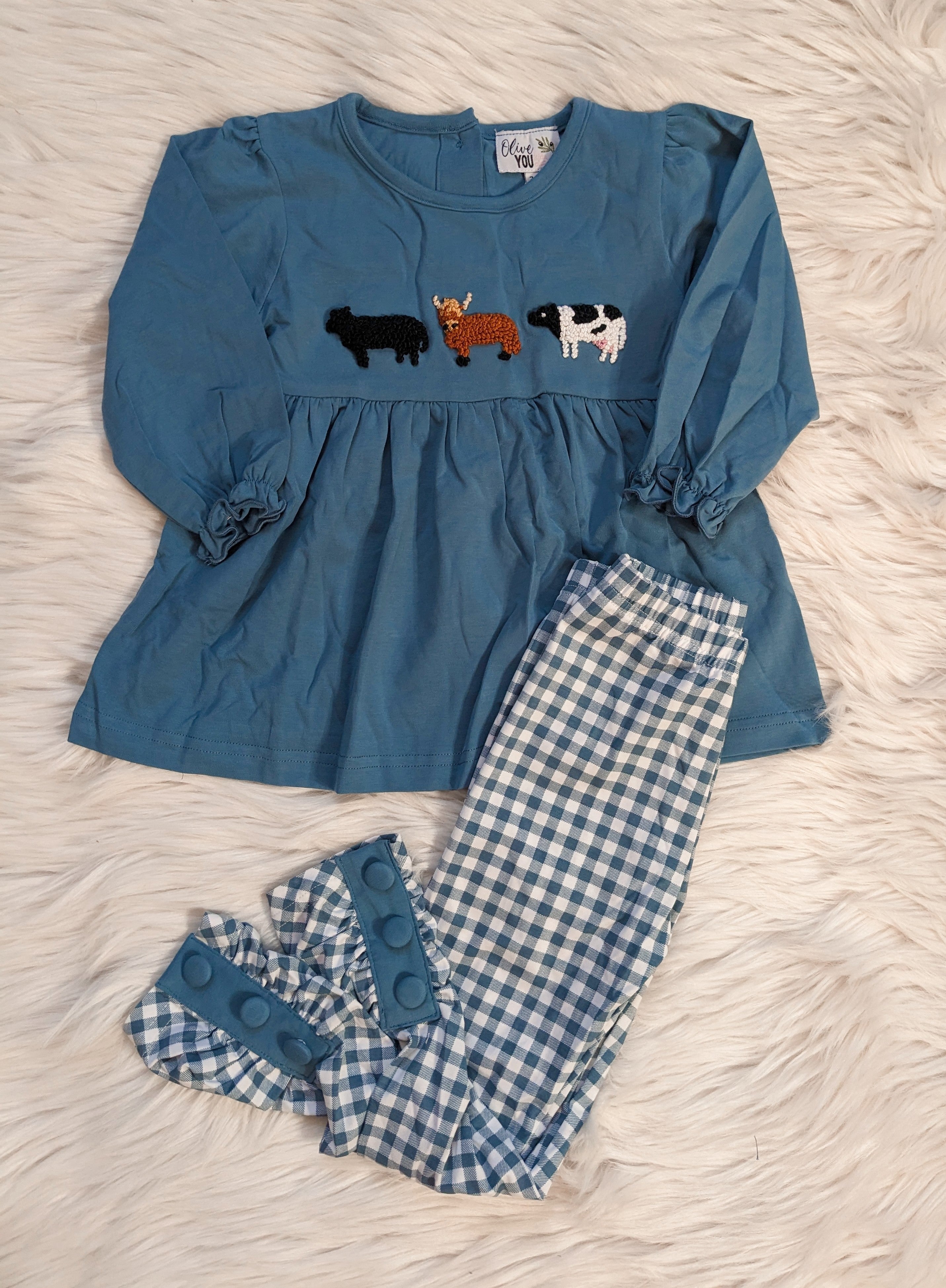 Cow French Knot Girl Set