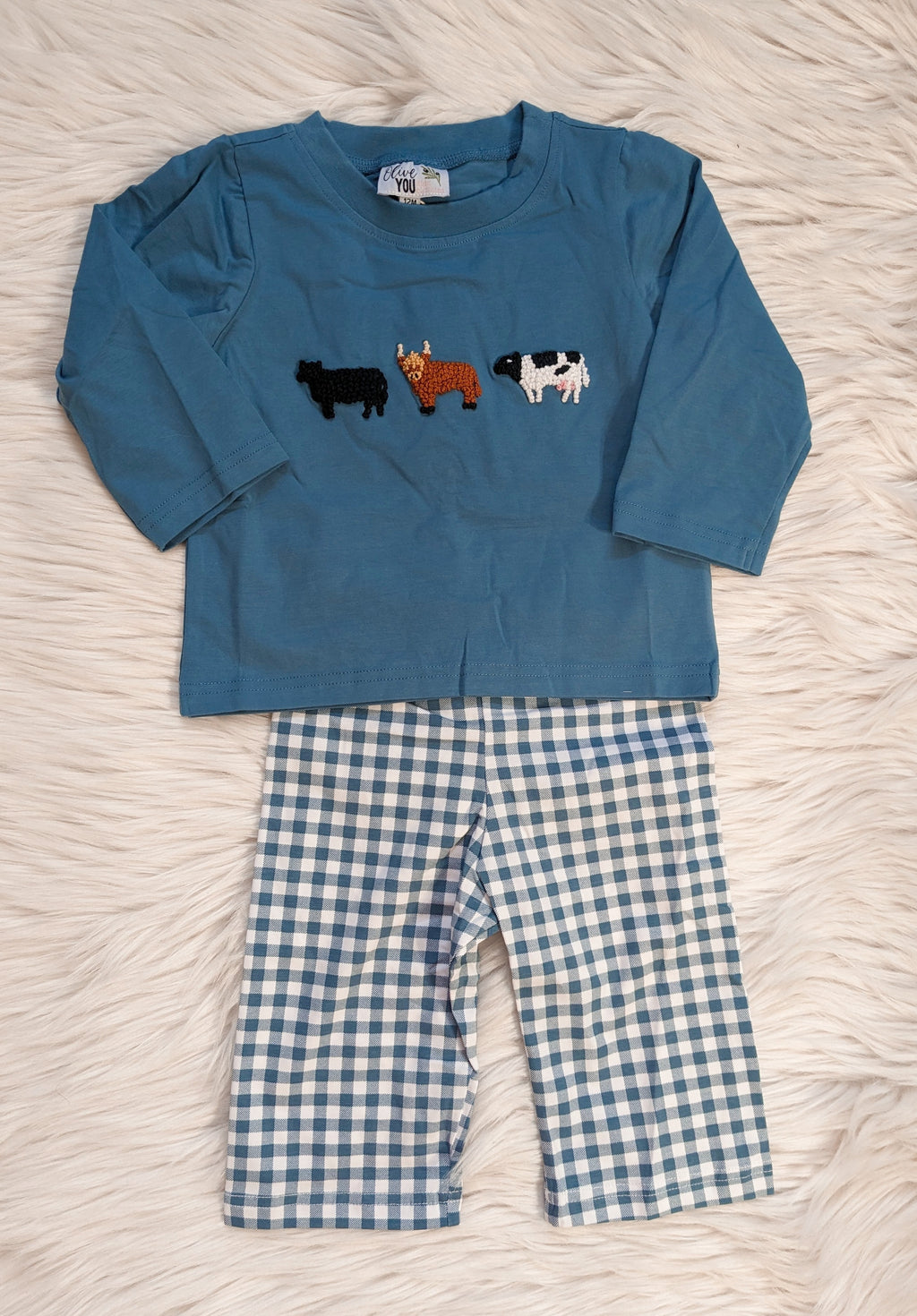 Cow French Knot Boy Set