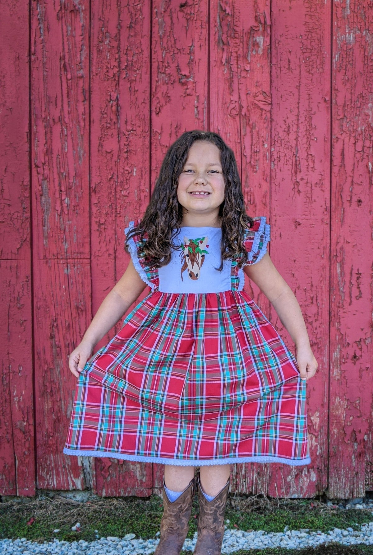 Plaid Christmas Horse Dress