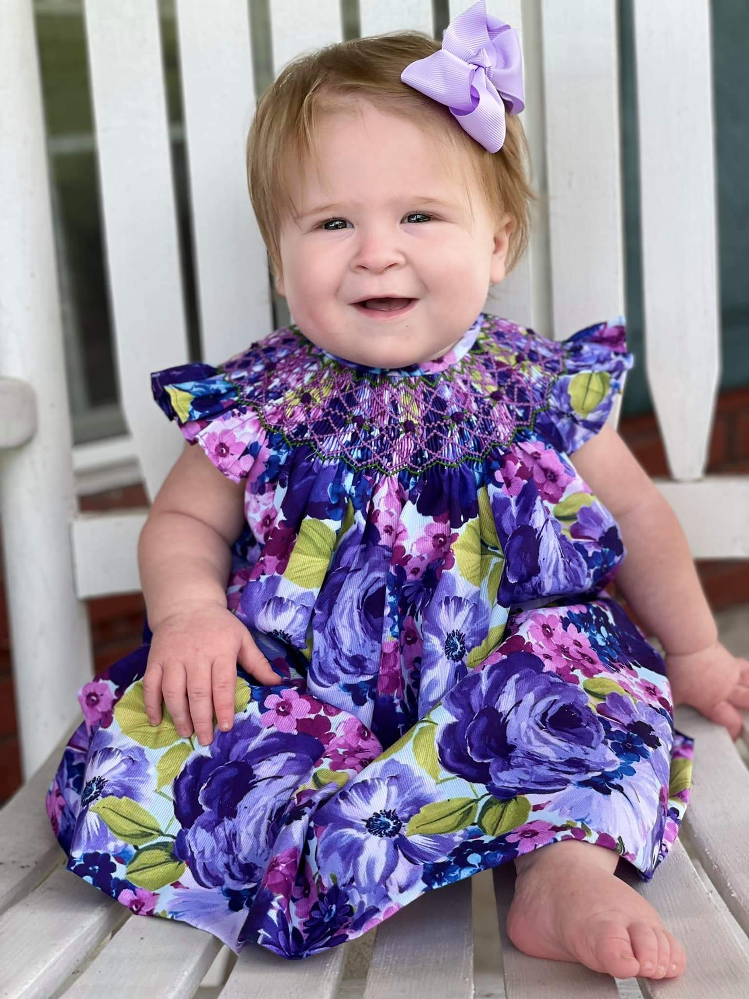 Purple Floral Smocked Bishop Dress