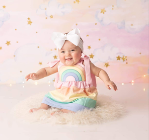 pastel rainbow toddler dress White Pastel Rainbow Plaid Dress Small-3T