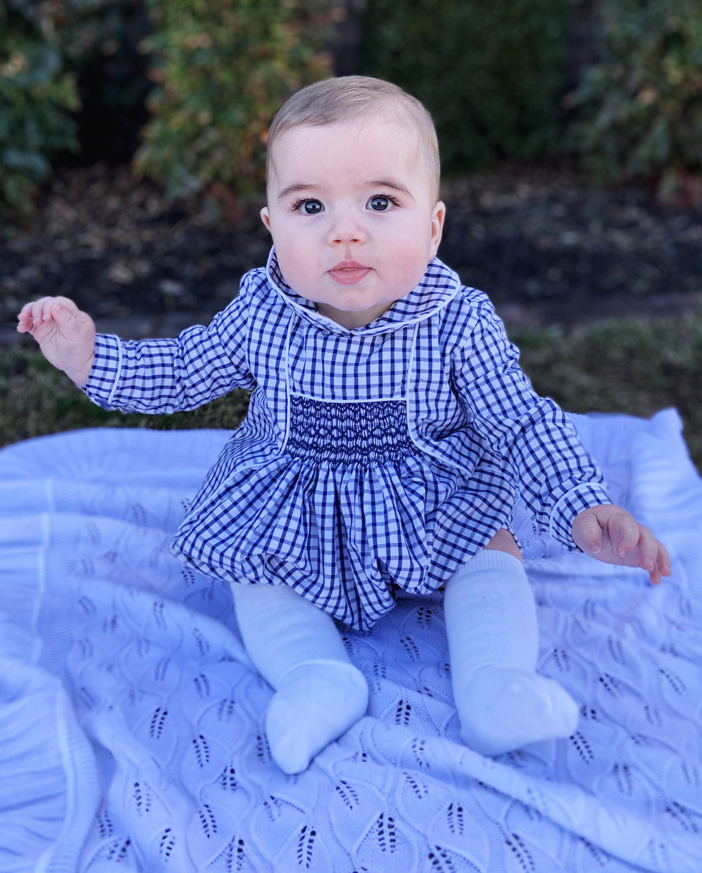 Classic Navy Windowpane Smocked Boys Romper