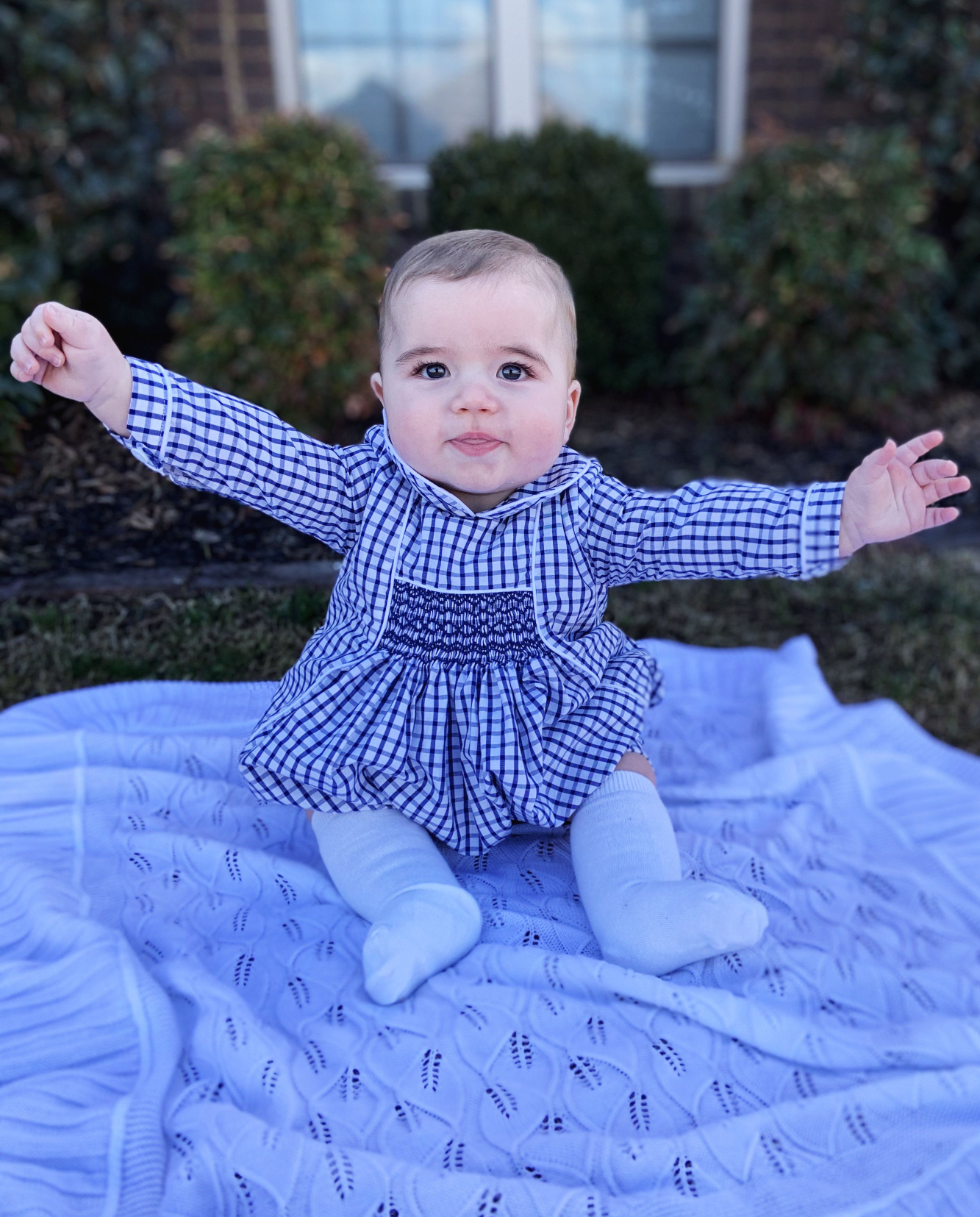 Classic Navy Windowpane Smocked Boys Romper