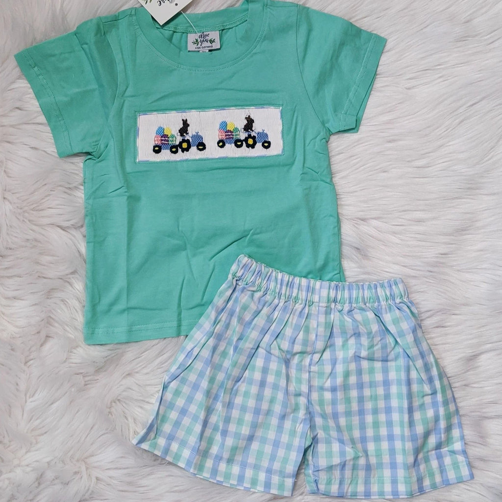 Easter Tractor Smocked Short Set