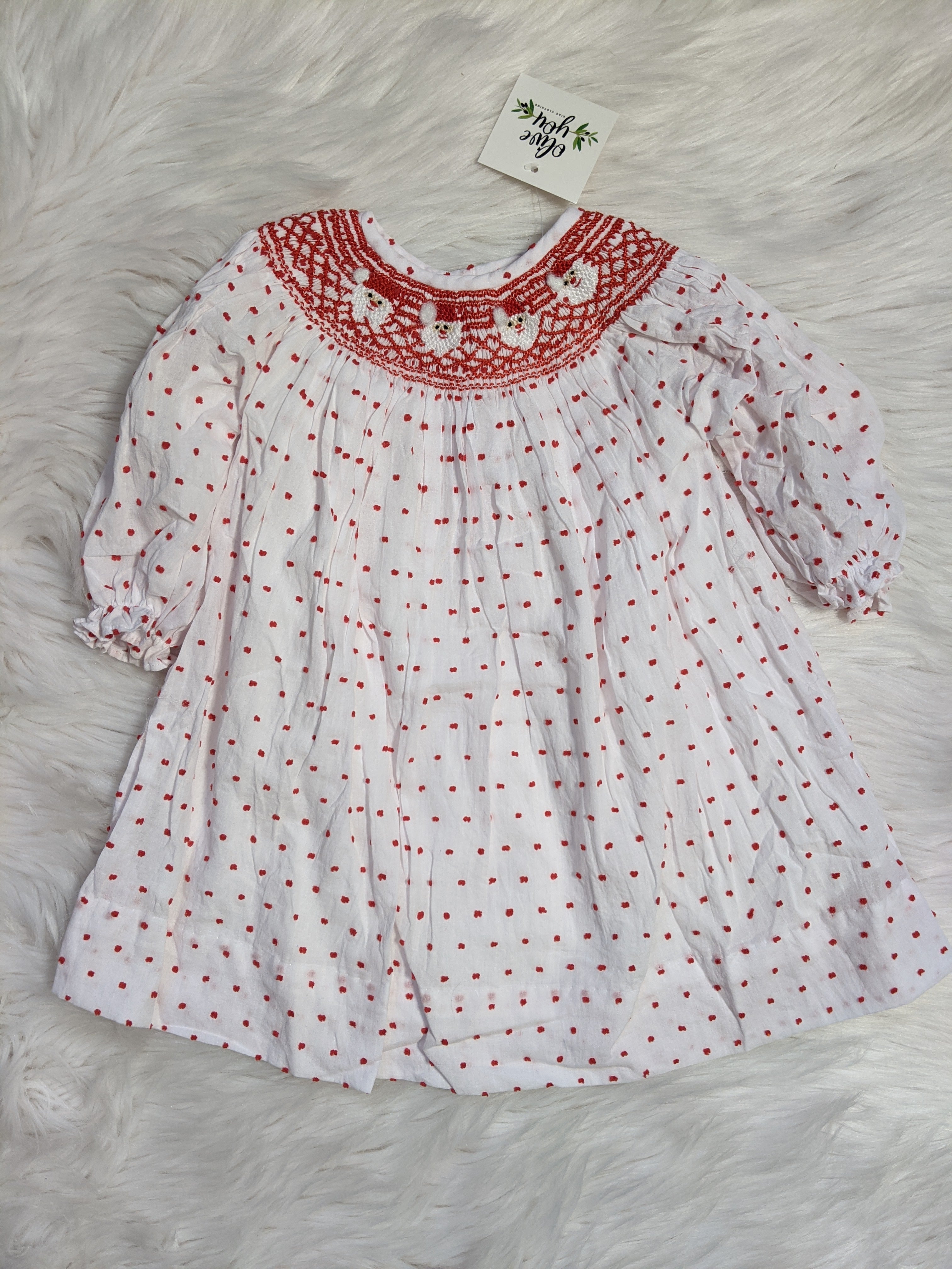 Swiss Dot Santa Smocked Bishop Dress