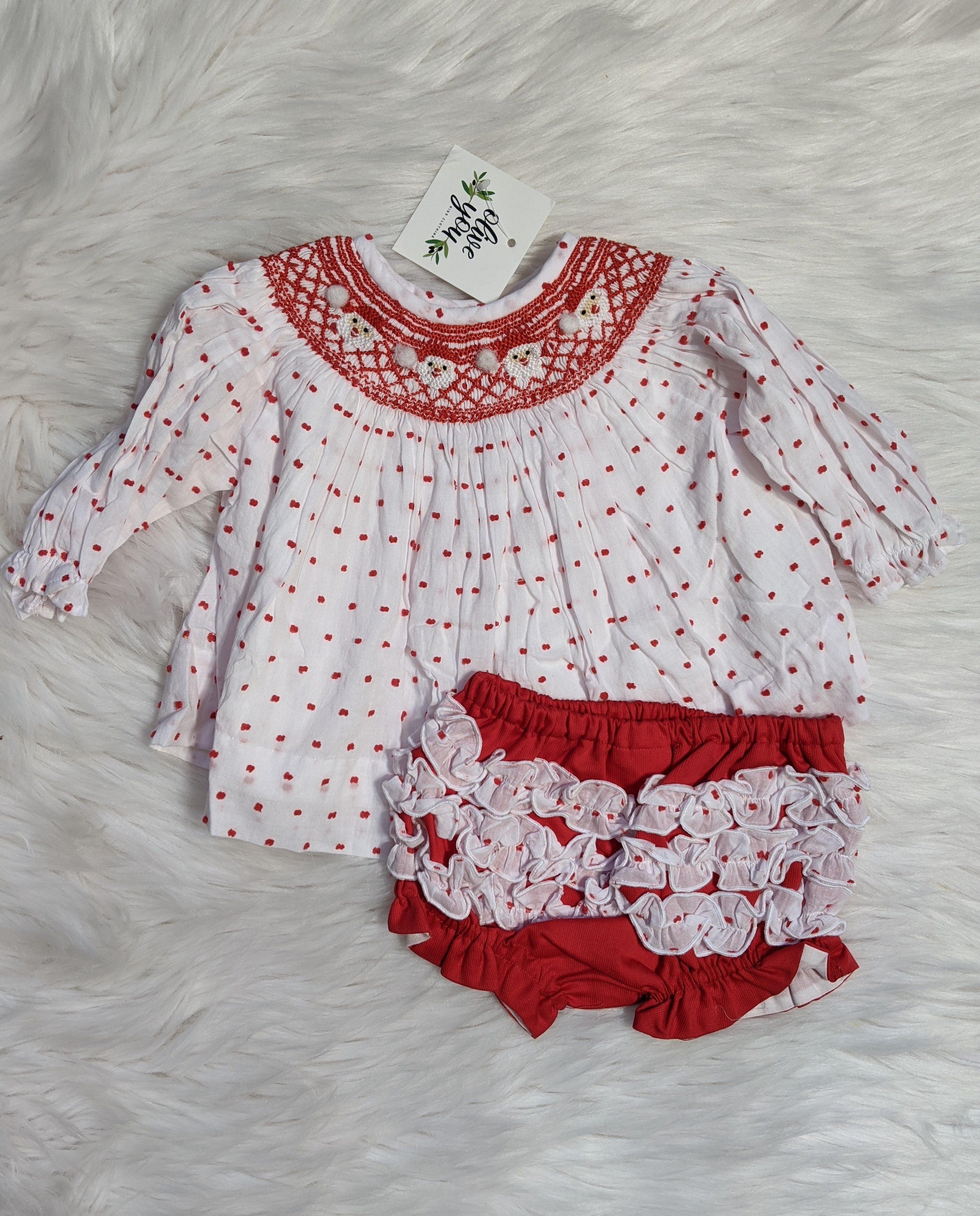 Swiss Dot Santa Smocked Bloomer Set