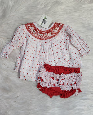 Swiss Dot Santa Smocked Bloomer Set