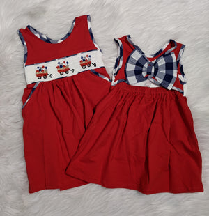 Patriotic Wagon Smocked Dress