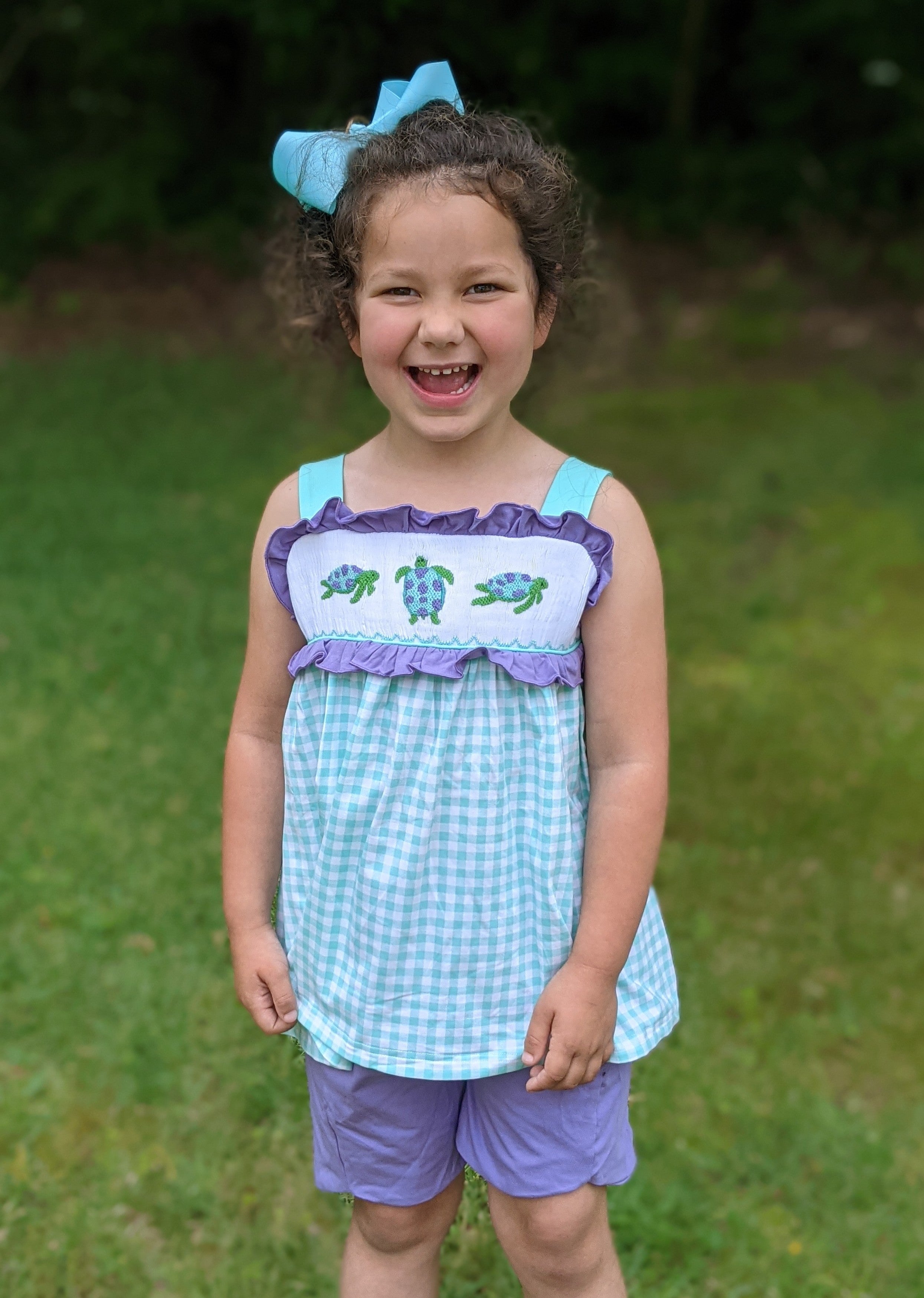 Sea Turtle Smocked Girls Short Set