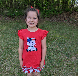 Cow American Flag Sunglasses Girl Shirt