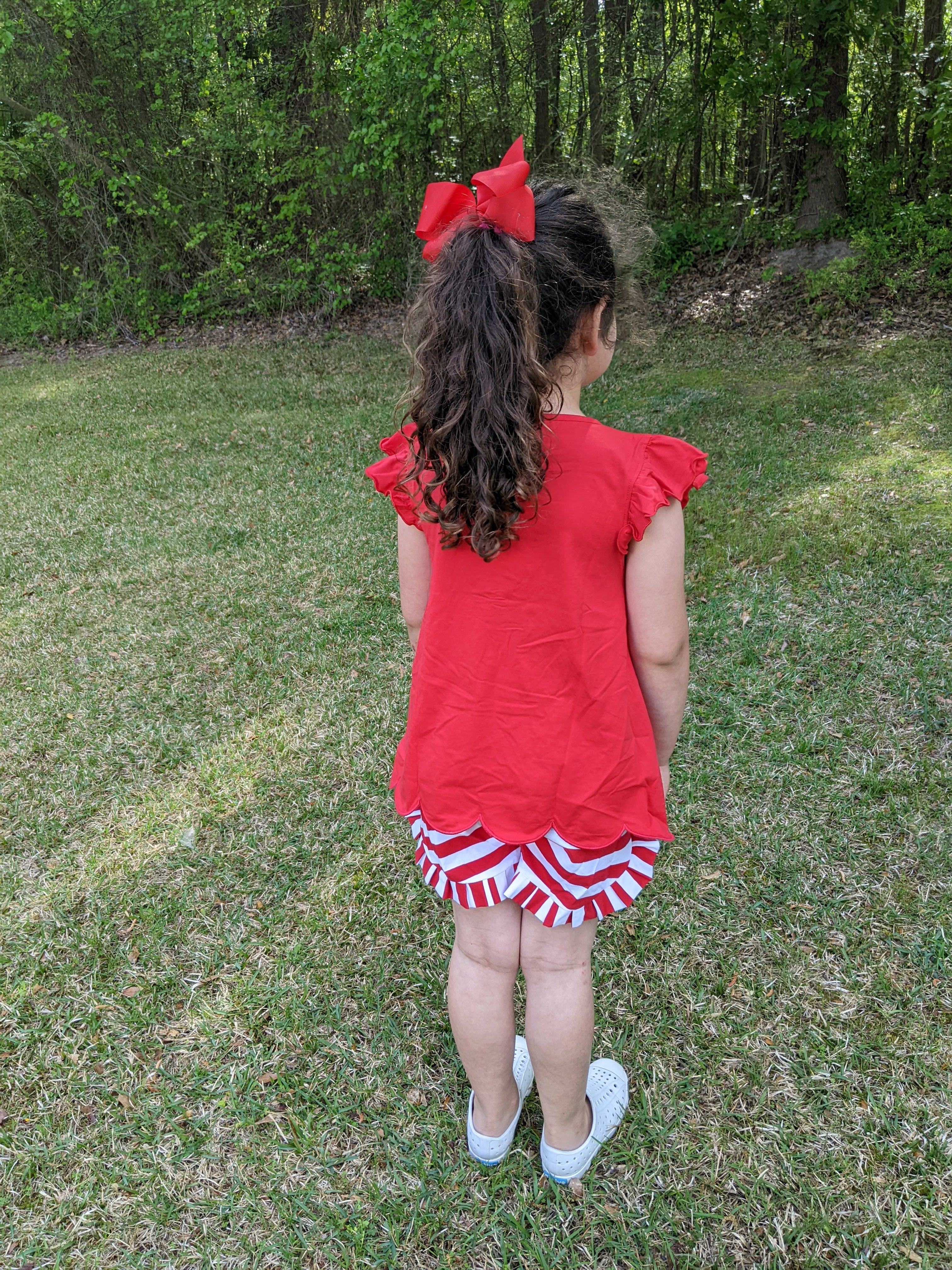 Red & White Striped Girl Ruffle Shorts