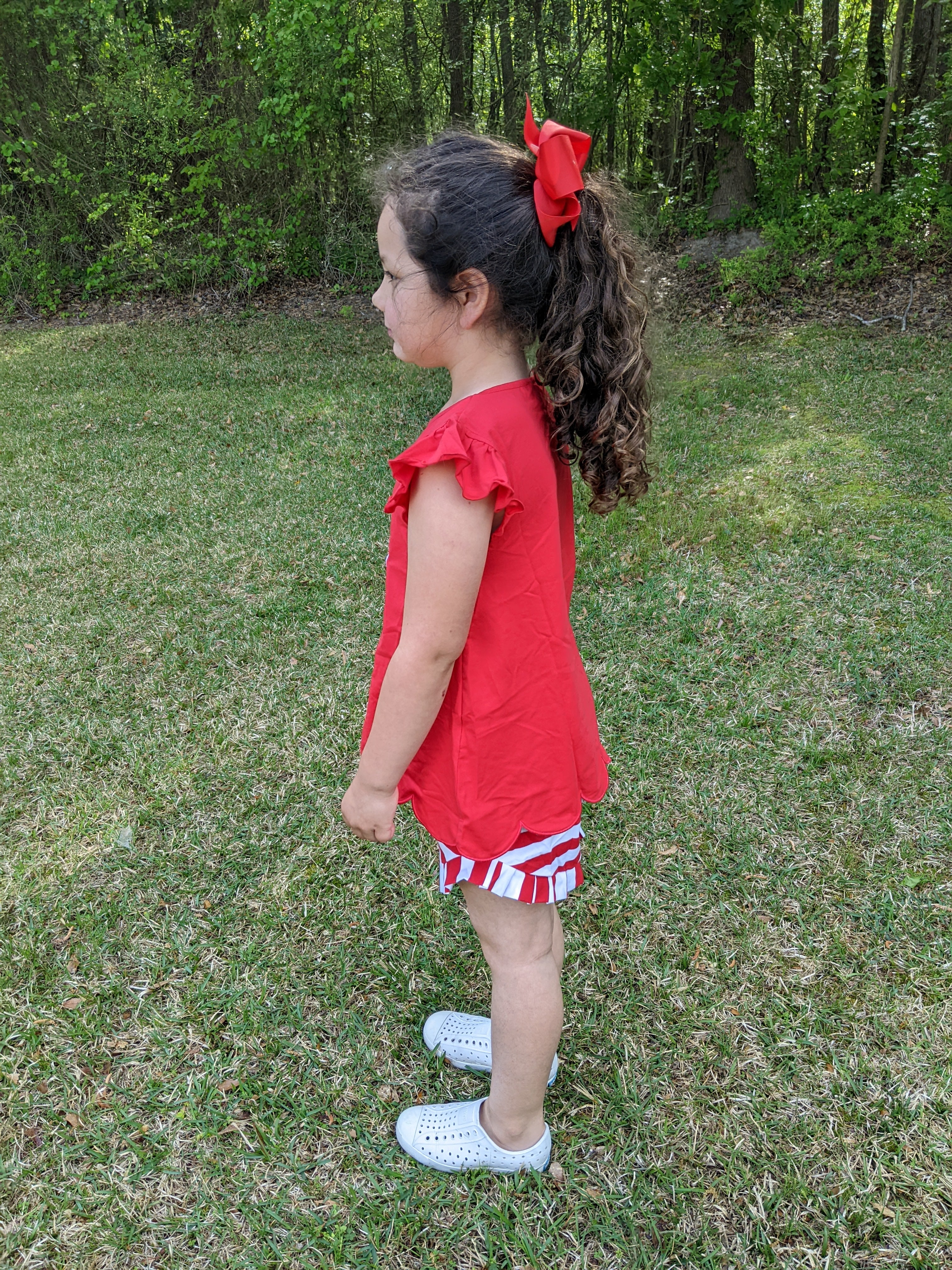 Red & White Striped Girl Ruffle Shorts
