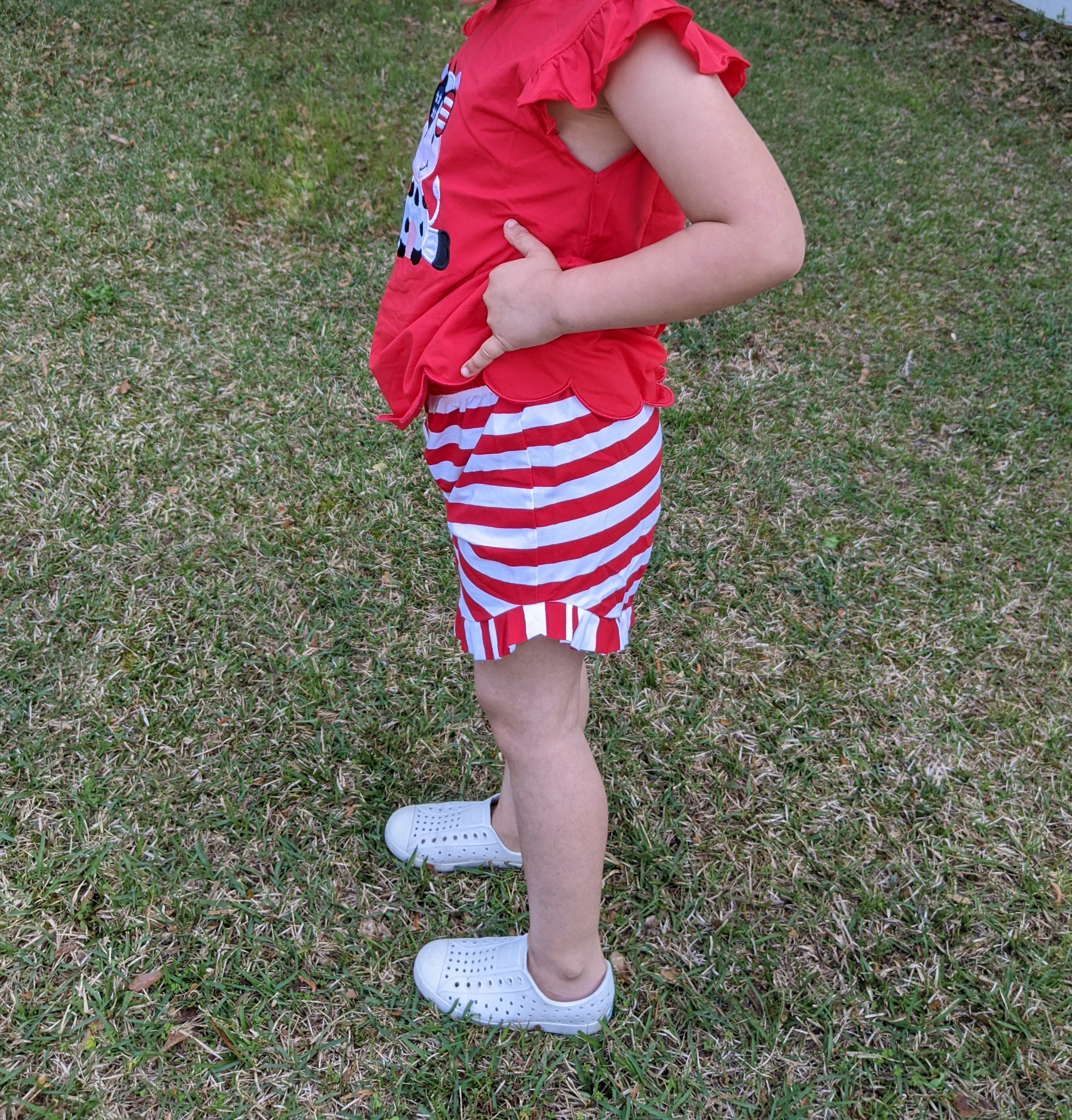 Red & White Striped Girl Ruffle Shorts