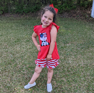Red & White Striped Girl Ruffle Shorts