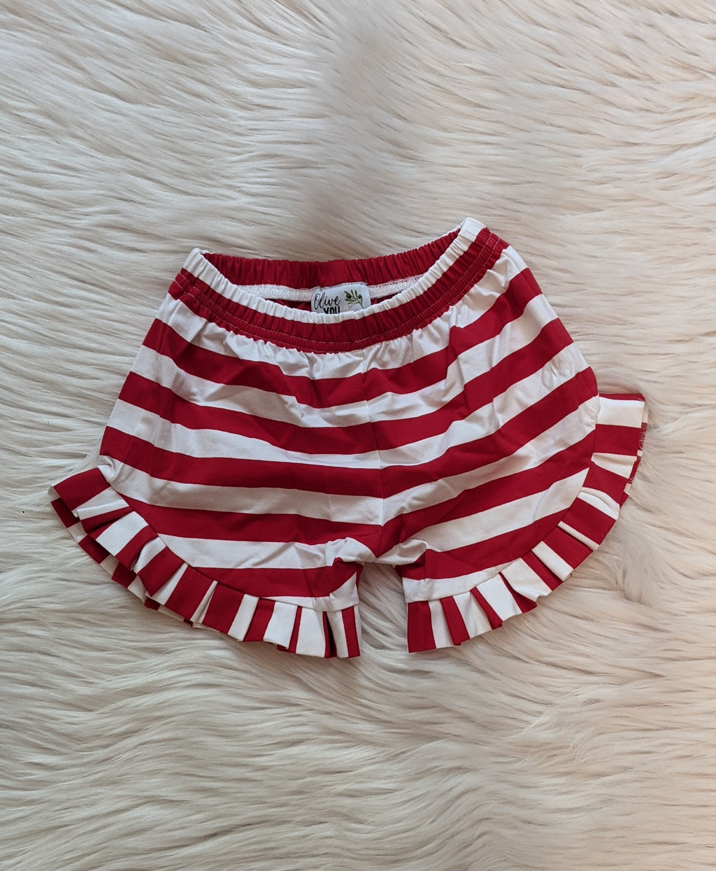Red & White Striped Girl Ruffle Shorts