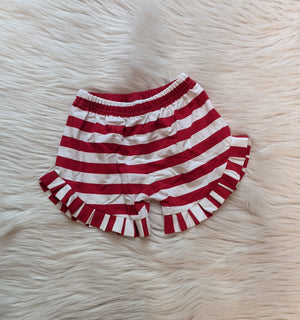Red & White Striped Girl Ruffle Shorts