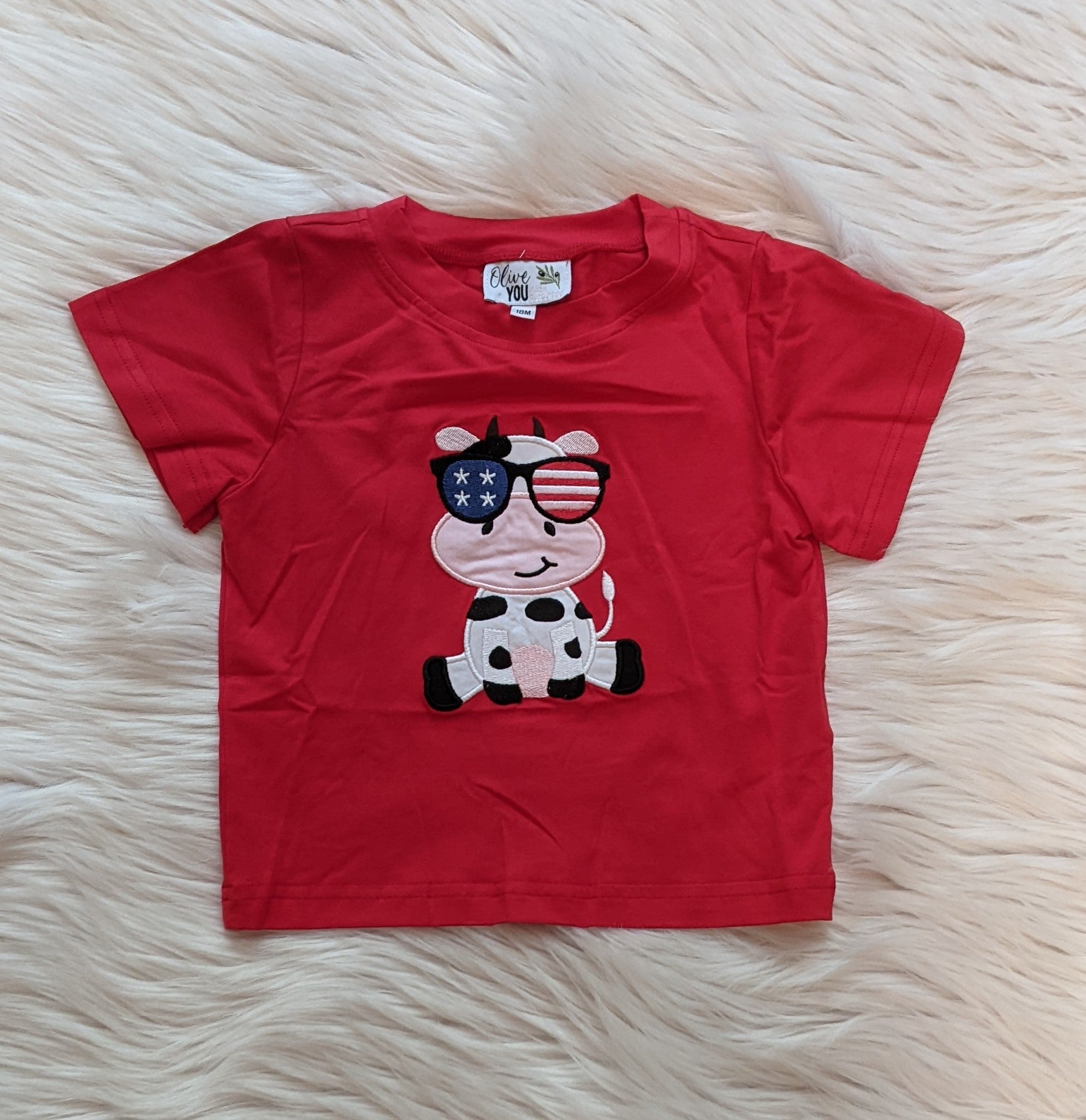 Cow American Flag Sunglasses Boy Shirt
