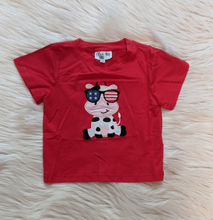 Cow American Flag Sunglasses Boy Shirt