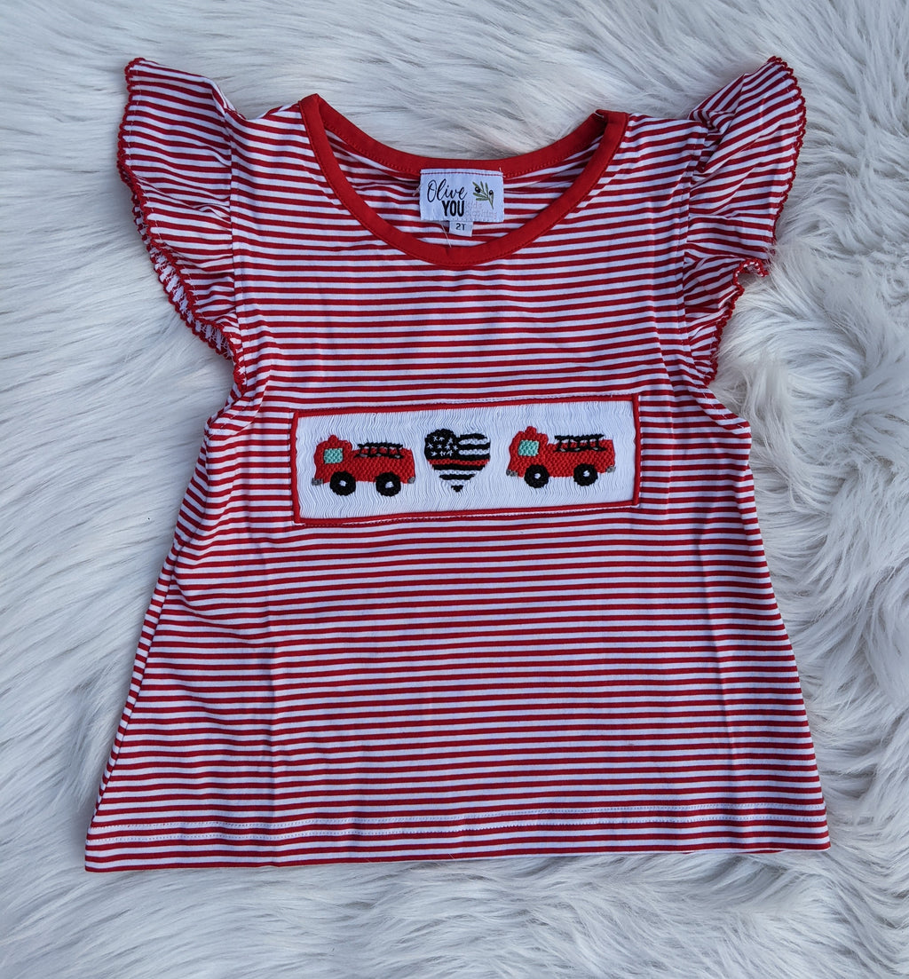 Firetruck Smocked Girl Shirt