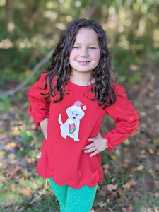 Christmas Puppy Dog Scalloped Girl Shirt