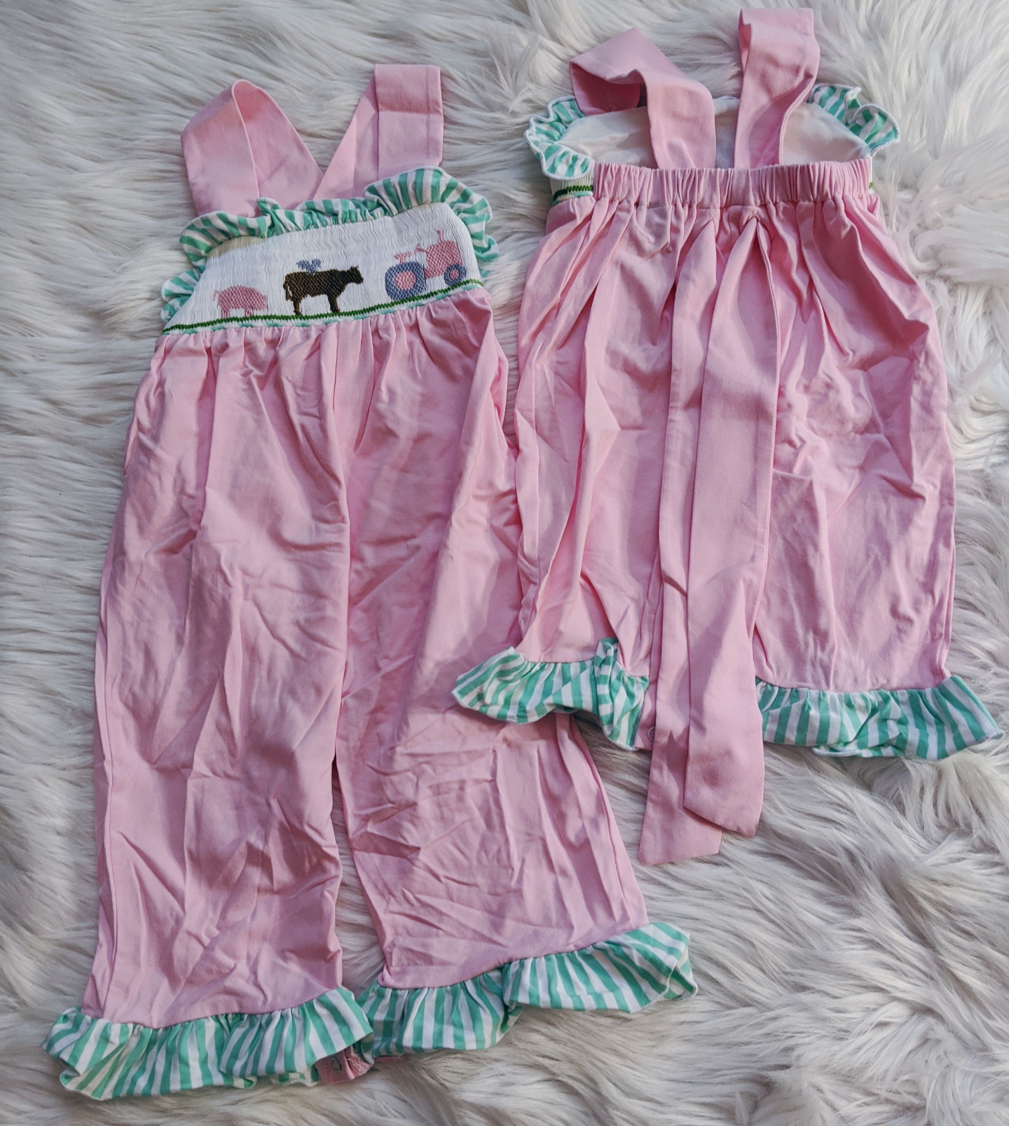 Tractor Farm Animal Smocked Girl Romper